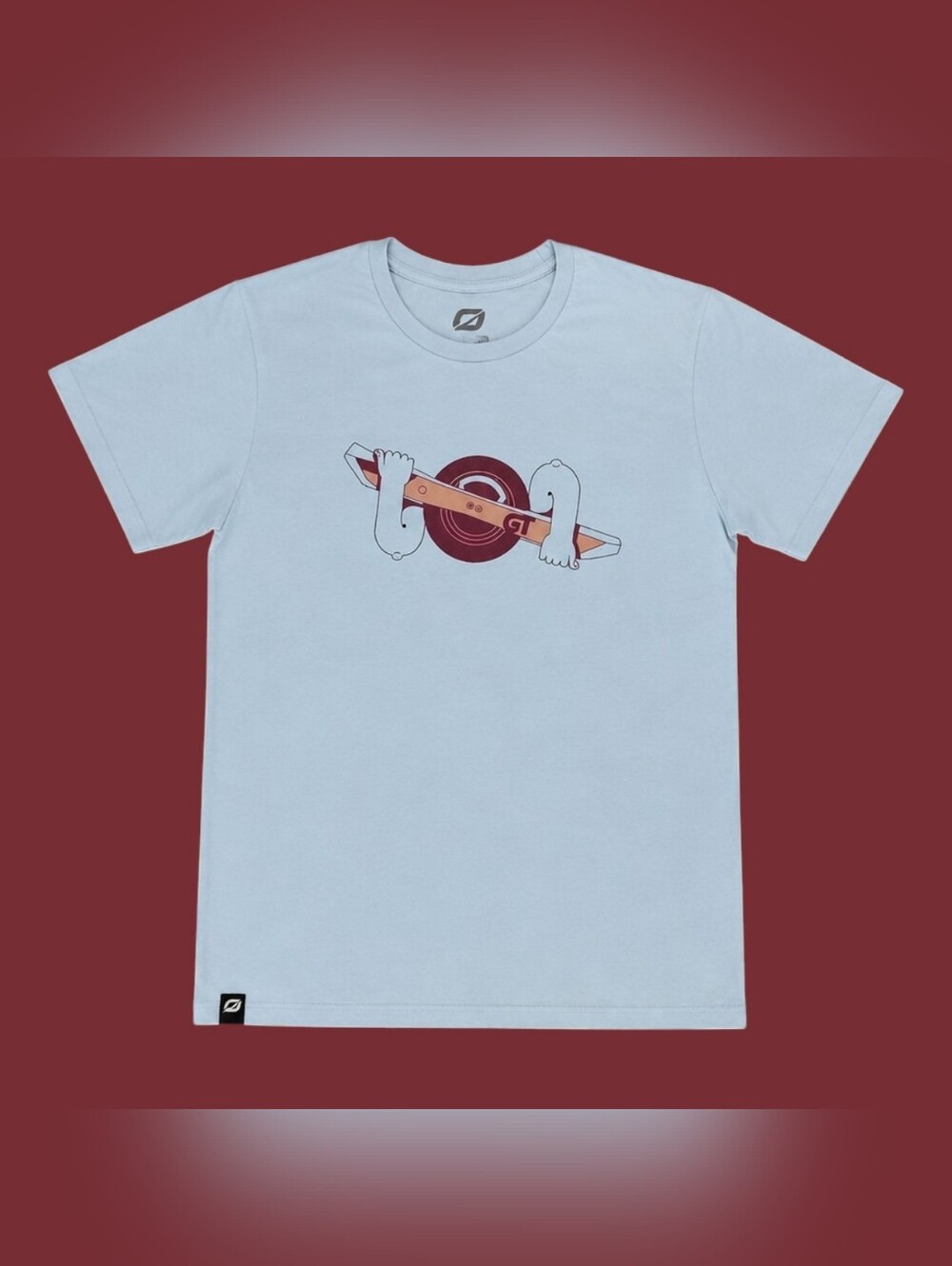 Light Blue Graphic T-Shirt w/ Retro Skateboard Wheel Design – Casual Streetwear
